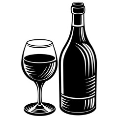 Wine glass and bottle art vector illustration