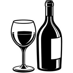 Wine glass and bottle art vector illustration