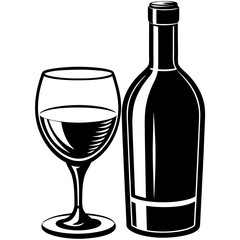 Wine glass and bottle art vector illustration