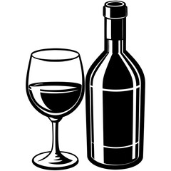 Wine glass and bottle art vector illustration
