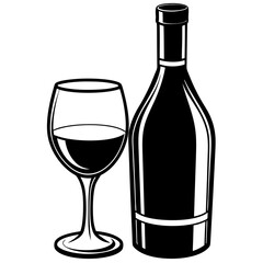 Wine glass and bottle art vector illustration