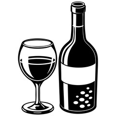 Wine glass and bottle art vector illustration