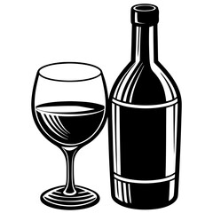 Wine glass and bottle art vector illustration