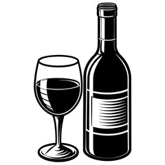 Wine glass and bottle art vector illustration