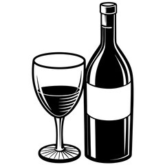 Wine glass and bottle art vector illustration