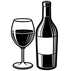 Wine glass and bottle art vector illustration