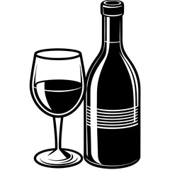 Wine glass and bottle art vector illustration