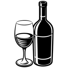 Wine glass and bottle art vector illustration