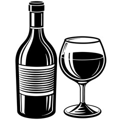 Wine glass and bottle art vector illustration