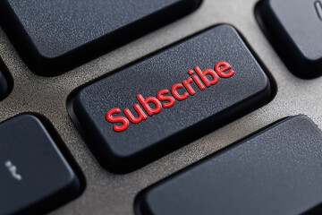 Red Subscribe key on a black keyboard.