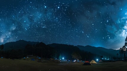 camping in the View of the starry sky at night 