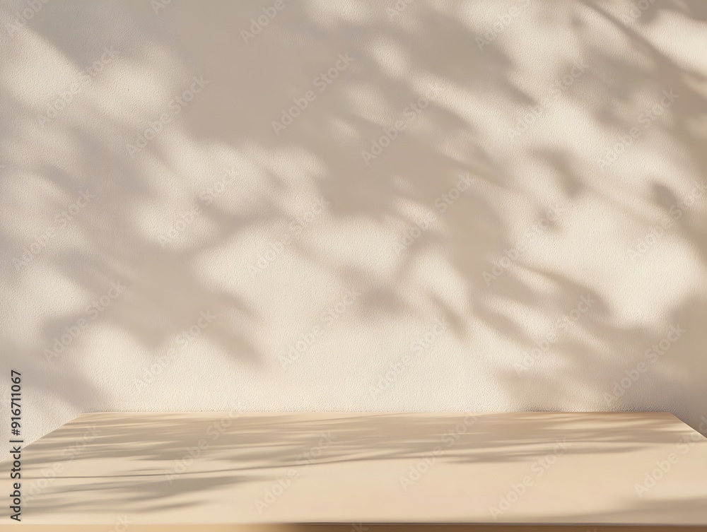 Poster close-up of a table with soft shadow on beige background for product display or presentation mockup
