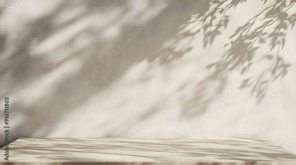 Poster close-up of a table with soft shadow on beige background for product display or presentation mockup