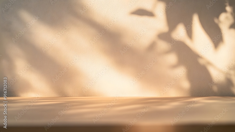 Poster close-up of a table with soft shadow on beige background for product display or presentation mockup