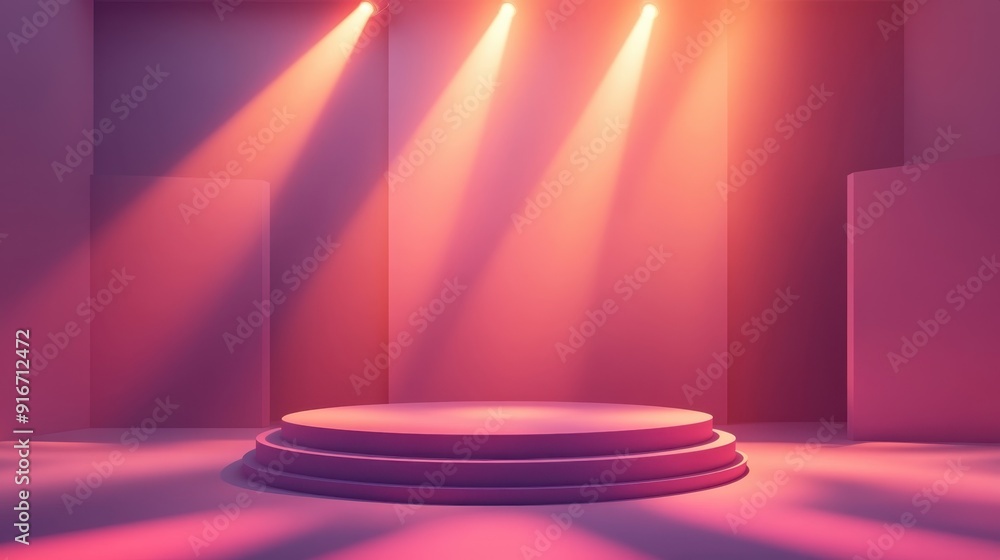 Aufkleber modern stage podium with soft shadows and overhead lighting in display environment