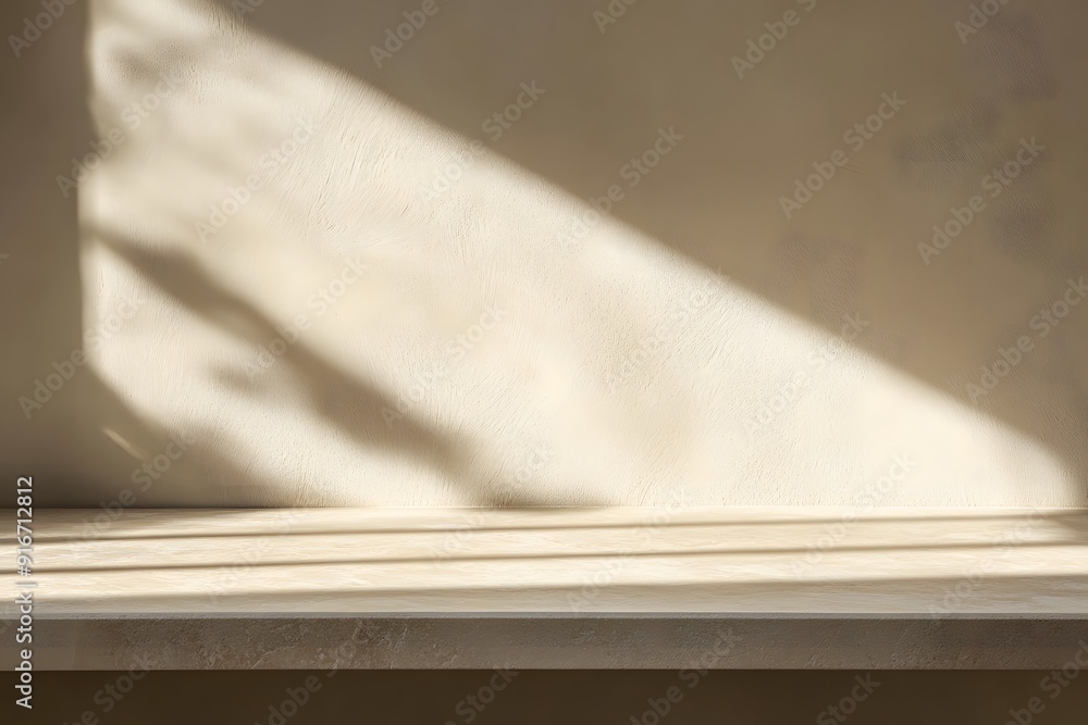 Aufkleber close-up of a table with soft shadow on beige background for product display or presentation mockup