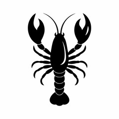 Vector set of detailed outline lobster and silhouette, in black color, isolated on white background.