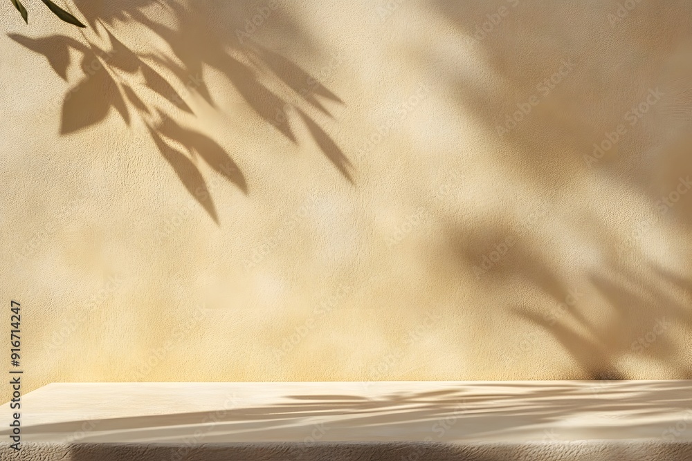 Poster close-up of a table with soft shadow on beige background for product display or presentation mockup