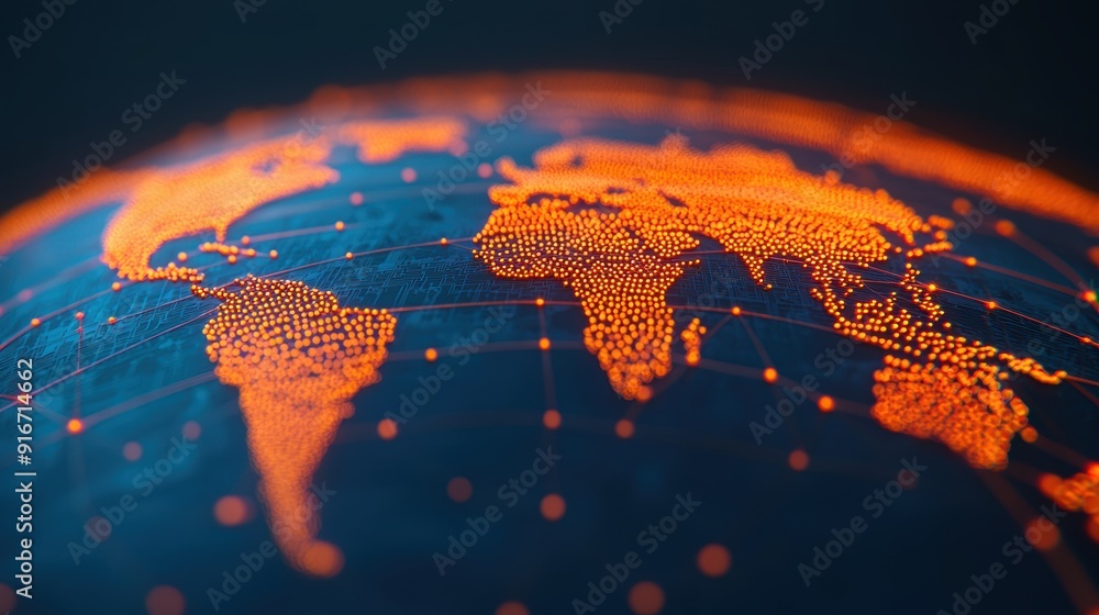 Poster global economic discourse in the digital age - high detail futuristic forums for international polic