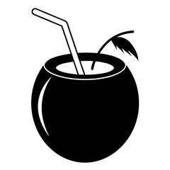 Green Coconut black art vector illustration