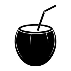 Green Coconut black art vector illustration