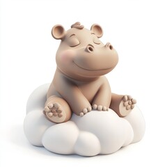 Naklejka premium Cute Hippopotamus on a Cloud