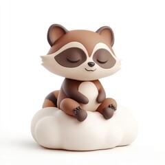 Fototapeta premium Cute Raccoon Sitting on Cloud