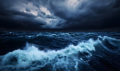 turbulent waves of the open sea during a storm, Generative AI 