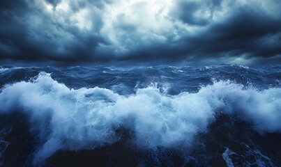 turbulent waves of the open sea during a storm, Generative AI 