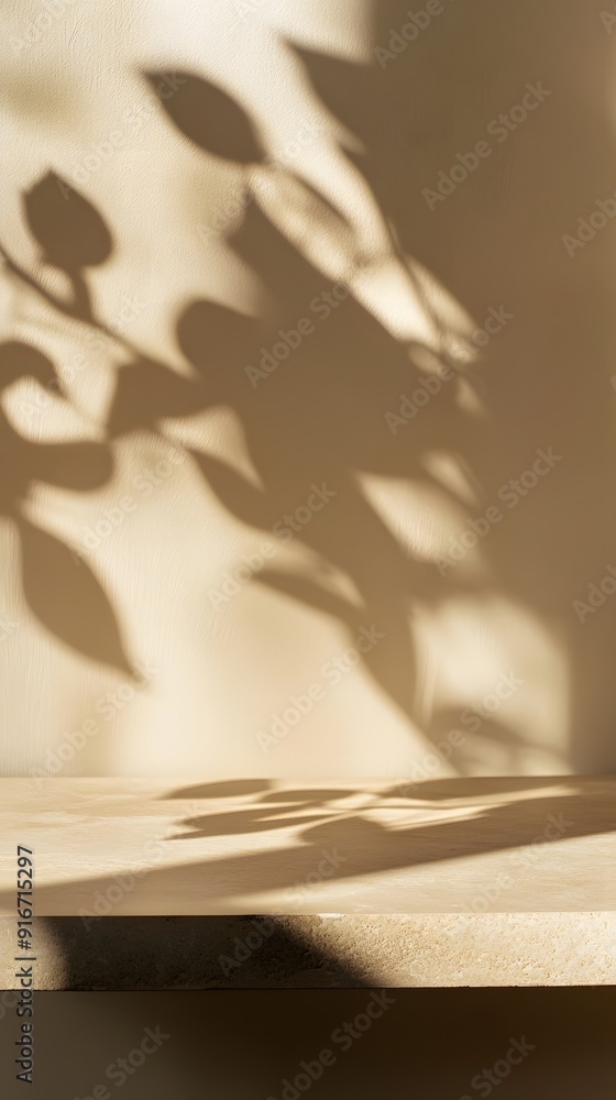 Poster close-up of a table with soft shadow on beige background for product display or presentation mockup