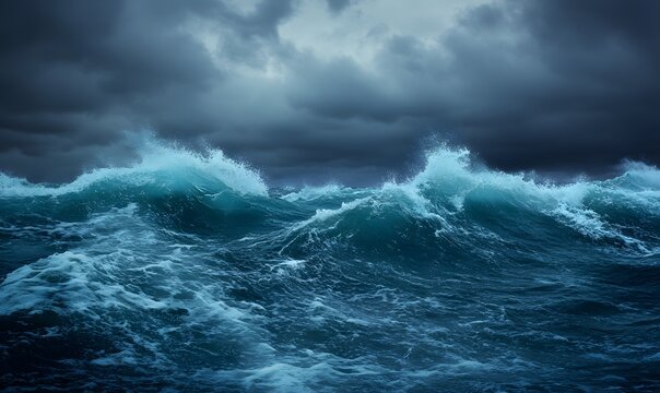 turbulent waves of the open sea during a storm, Generative AI 