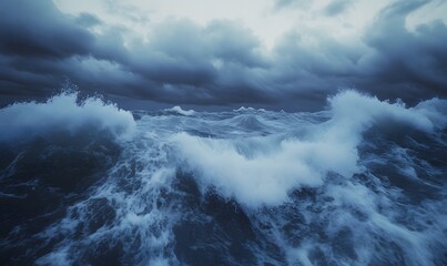 Obraz premium turbulent waves of the open sea during a storm, Generative AI 