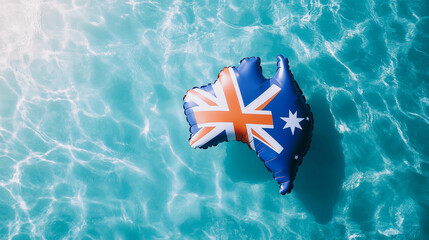 Australia Day Map Shape Pool inflatable Floatie Aussie OiOiOi event National Flag red white blue clear teal sea beach Water Summer bbq celebrations Travel Tourism Background backdrop banner copy space