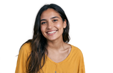 smiling woman with long hair isolated on a transparent background
