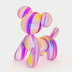 Fototapeta premium A crystal dog painted in holographic pastel pink and rainbow color.