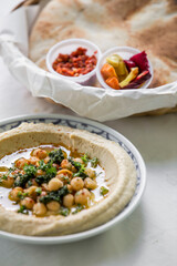humus plate on the table vegetarian food middle east food	
