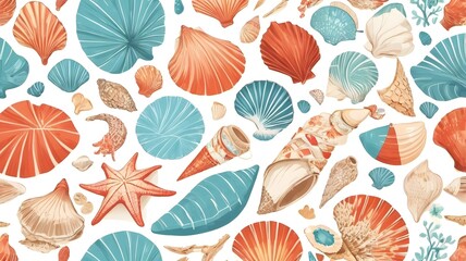 Graphic design with motifs of summer souvenirs, such as shells and bracelets

