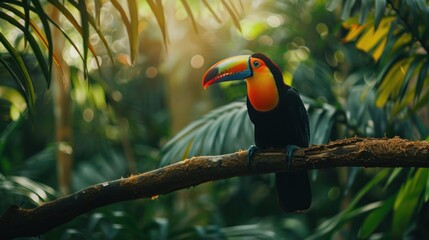 Fototapeta premium toucan sits gracefully on a jungle branch