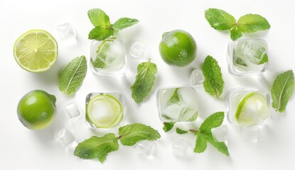 Obraz premium Refreshing Lime and Mint Cocktail Ingredients