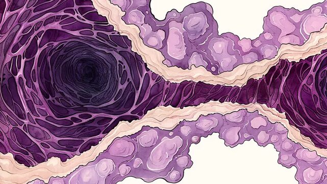 Complex abstract purple structure with organic elements 4k Video Zoom.