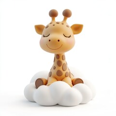 Cute Giraffe Sitting on a Cloud