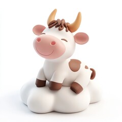 Fototapeta premium Cute Cartoon Cow Sitting on Cloud