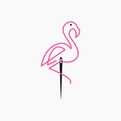 flamingo with needle logo. monoline logo