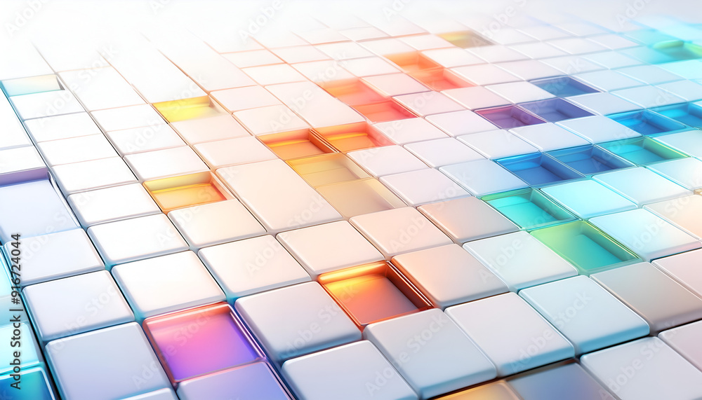 Poster colorful abstract tiles with reflections and smooth surfaces in a modern design