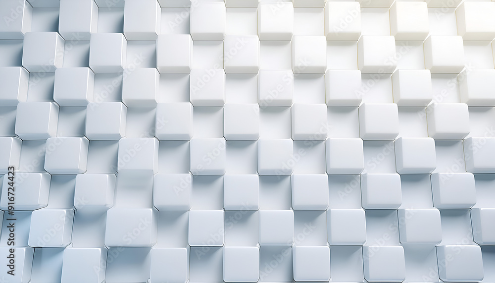 Poster abstract white wall with three-dimensional cubes creating a textured pattern in a well-lit space