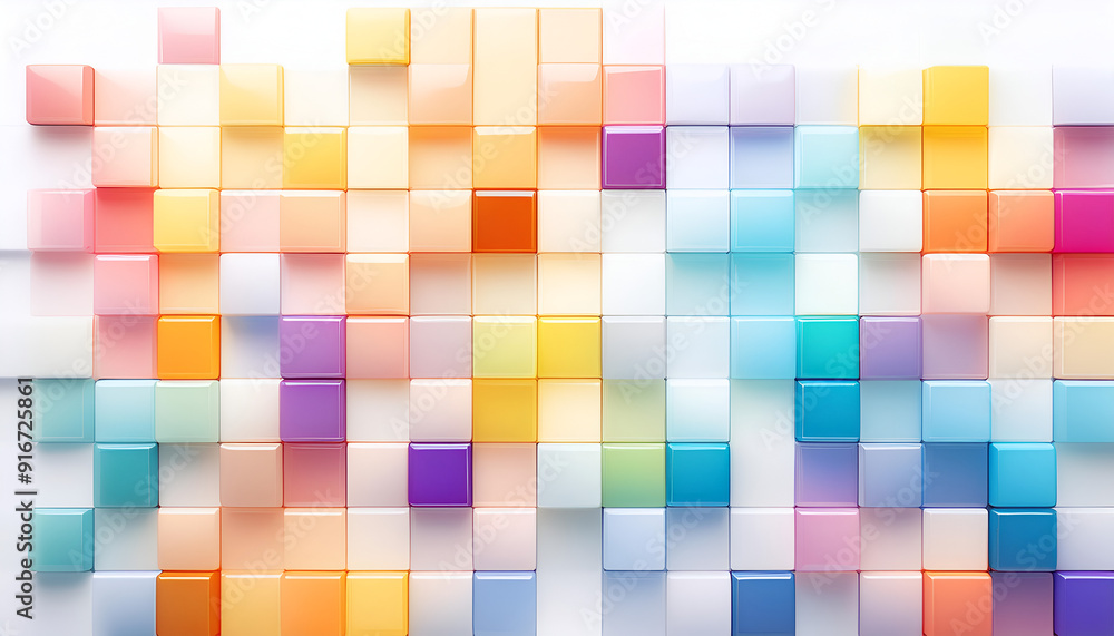 Poster colorful mosaic of square tiles arranged in a gradient pattern on a white background