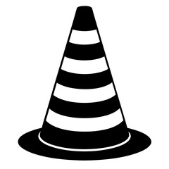 Traffic cone black with white stripes is standing up art vector illustration