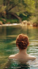 Fototapeta premium Woman Relaxing in a Tranquil River