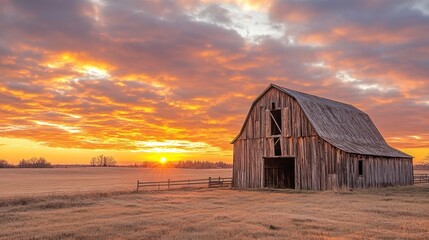 Sunrise over a rustic barn