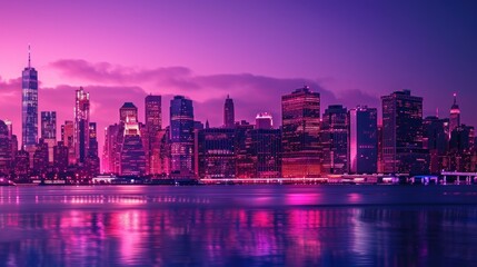 Fototapeta premium Neon Skyline of New York City at Dusk
